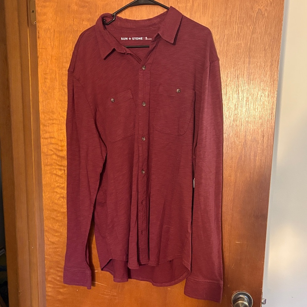 Sun + Stone Men's Button-Down Shirt in Deep Maroon
